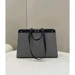 Shopper Fendi X-Tote in lana pied de poule con ricamo FF 8BH374 Grigia Shopper Fendi X-Tote in lana pied de poule con ricamo FF 8BH374 Grigia
