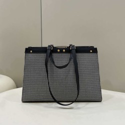 Replica Shopper Fendi X-Tote in lana pied de poule con ricamo FF 8BH374 Grigia imitazioni Miglior Prezzo Shopper Fendi X-Tote in lana pied de poule con ricamo FF 8BH374 Grigia Replica