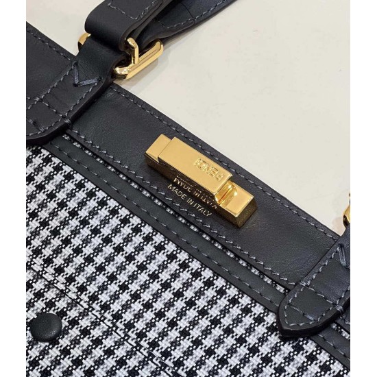 Replica Shopper Fendi X-Tote in lana pied de poule con ricamo FF 8BH374 Grigia imitazioni Miglior Prezzo Shopper Fendi X-Tote in lana pied de poule con ricamo FF 8BH374 Grigia Replica