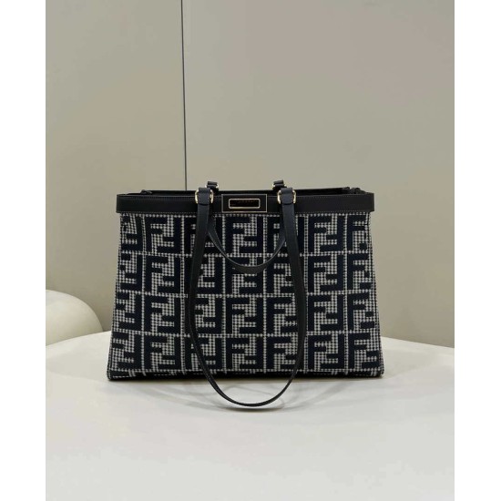 Replica Shopper Fendi X-Tote in lana pied de poule con ricamo FF 8BH374 Grigia imitazioni Miglior Prezzo Shopper Fendi X-Tote in lana pied de poule con ricamo FF 8BH374 Grigia Replica
