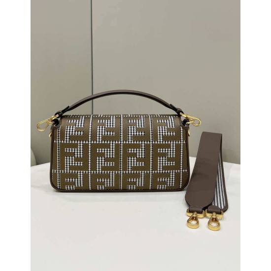 Replica Borsa Fendi Baguette 8BR600 in lana pied de poule con ricamo FF Marrone imitazioni Miglior Prezzo Borsa Fendi Baguette 8BR600 in lana pied de poule con ricamo FF Marrone Replica