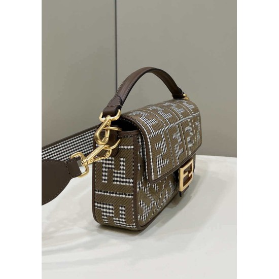 Replica Borsa Fendi Baguette 8BR600 in lana pied de poule con ricamo FF Marrone imitazioni Miglior Prezzo Borsa Fendi Baguette 8BR600 in lana pied de poule con ricamo FF Marrone Replica