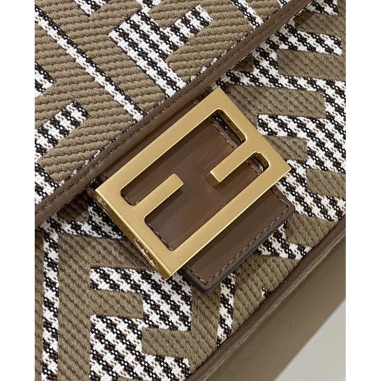 Replica Borsa Fendi Baguette 8BR600 in lana pied de poule con ricamo FF Marrone imitazioni Miglior Prezzo Borsa Fendi Baguette 8BR600 in lana pied de poule con ricamo FF Marrone Replica