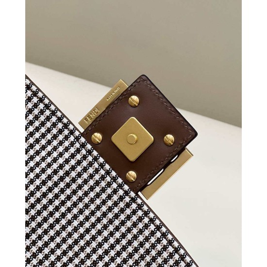Replica Borsa Fendi Baguette 8BR600 in lana pied de poule con ricamo FF Marrone imitazioni Miglior Prezzo Borsa Fendi Baguette 8BR600 in lana pied de poule con ricamo FF Marrone Replica