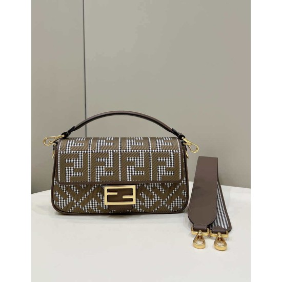 Replica Borsa Fendi Baguette 8BR600 in lana pied de poule con ricamo FF Marrone imitazioni Miglior Prezzo Borsa Fendi Baguette 8BR600 in lana pied de poule con ricamo FF Marrone Replica