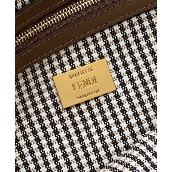 Replica Borsa Fendi Baguette 8BR600 in lana pied de poule con ricamo FF Marrone imitazioni Miglior Prezzo Borsa Fendi Baguette 8BR600 in lana pied de poule con ricamo FF Marrone Replica