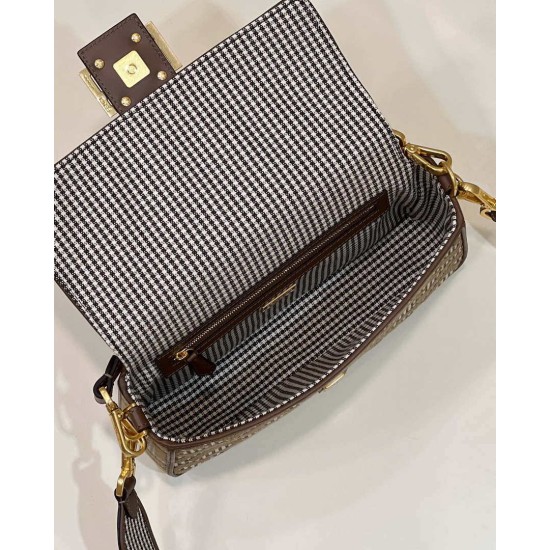 Replica Borsa Fendi Baguette 8BR600 in lana pied de poule con ricamo FF Marrone imitazioni Miglior Prezzo Borsa Fendi Baguette 8BR600 in lana pied de poule con ricamo FF Marrone Replica