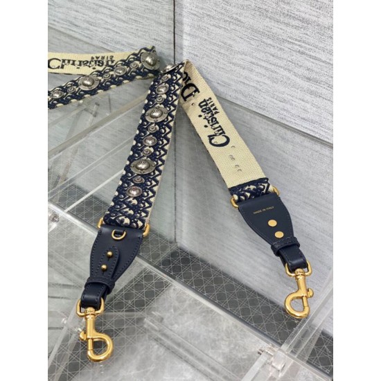 Miglior Prezzo falso Tracolla Dior con Anello Ricamo Obliquo con Medaglioni Blu Replica