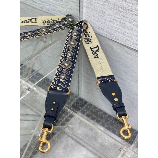 Miglior Prezzo falso Tracolla Dior con Anello Ricamo Obliquo con Medaglioni Blu Replica