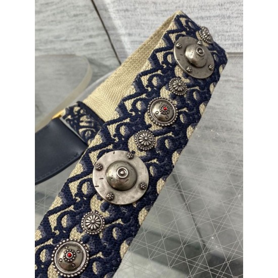 Miglior Prezzo falso Tracolla Dior con Anello Ricamo Obliquo con Medaglioni Blu Replica