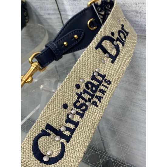 Miglior Prezzo falso Tracolla Dior con Anello Ricamo Obliquo con Medaglioni Blu Replica