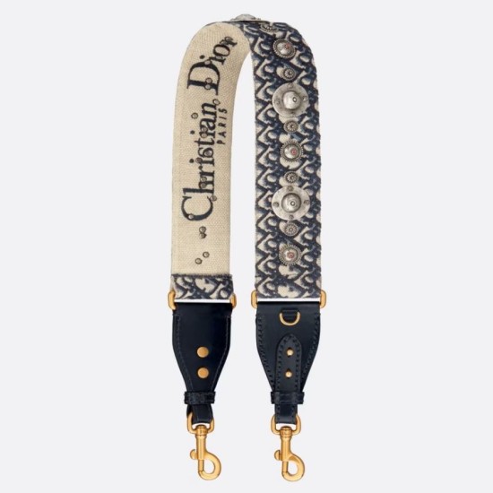 Miglior Prezzo falso Tracolla Dior con Anello Ricamo Obliquo con Medaglioni Blu Replica