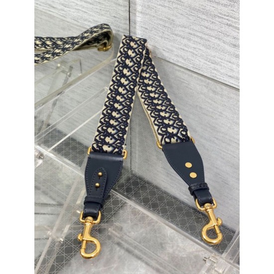 Miglior Prezzo falso Tracolla Dior Regolabile con Anello Ricamo Obliquo Blu Replica