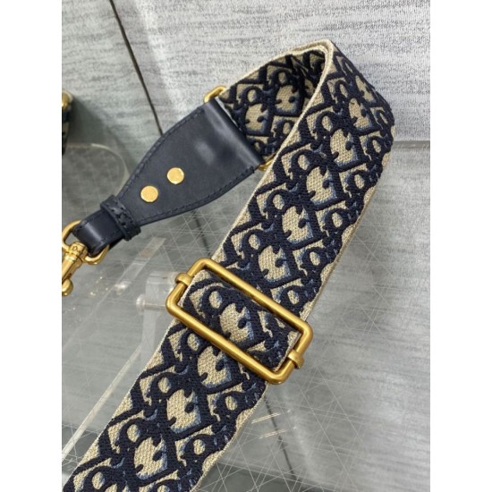 Miglior Prezzo falso Tracolla Dior Regolabile con Anello Ricamo Obliquo Blu Replica