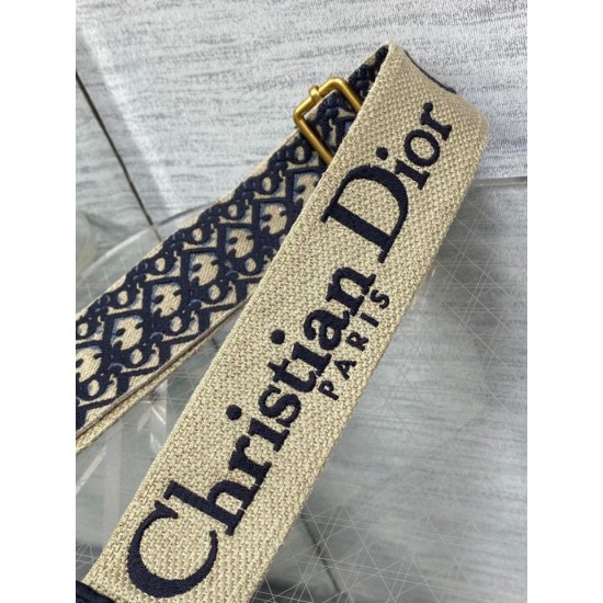 Miglior Prezzo falso Tracolla Dior Regolabile con Anello Ricamo Obliquo Blu Replica