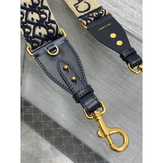 Miglior Prezzo falso Tracolla Dior Regolabile con Anello Ricamo Obliquo Blu Replica