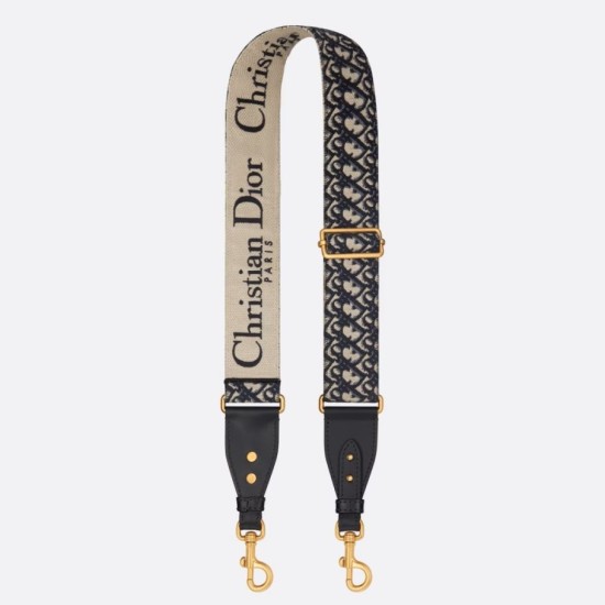 Miglior Prezzo falso Tracolla Dior Regolabile con Anello Ricamo Obliquo Blu Replica