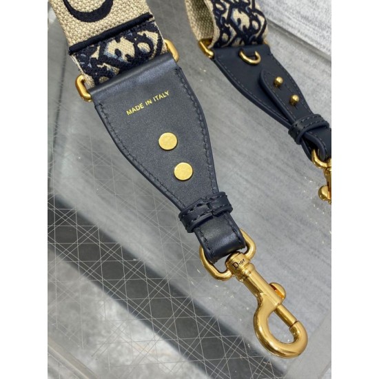 Miglior Prezzo falso Tracolla Dior Regolabile con Anello Ricamo Obliquo Blu Replica