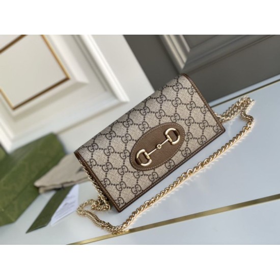 Portafoglio Gucci Horsebit 1955 con catena 621892 Caffè Portafoglio Gucci Horsebit 1955 con catena 621892 Caffè