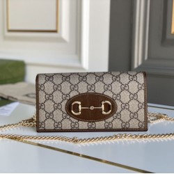 Portafoglio Gucci Horsebit 1955 con catena 621892 Caffè