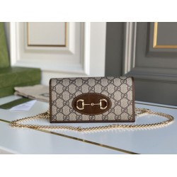Portafoglio Gucci Horsebit 1955 con catena 621892 Caffè