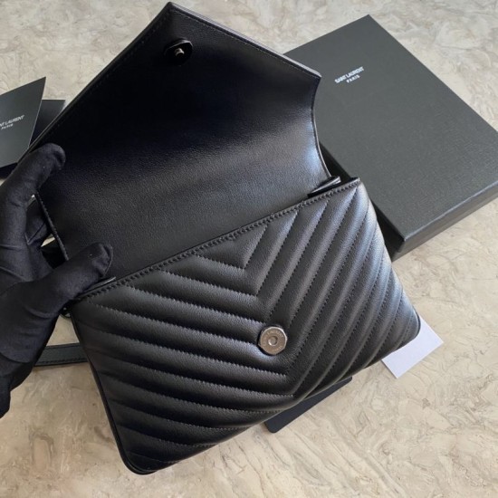 YSL Saint Laurent Borse a tracolla media con busta Kate Chain Mix Matelasse Nero