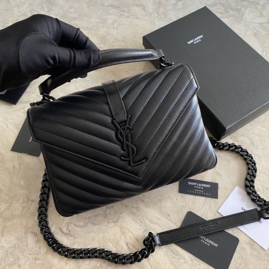 YSL Saint Laurent Borse a tracolla media con busta Kate Chain Mix Matelasse Nero