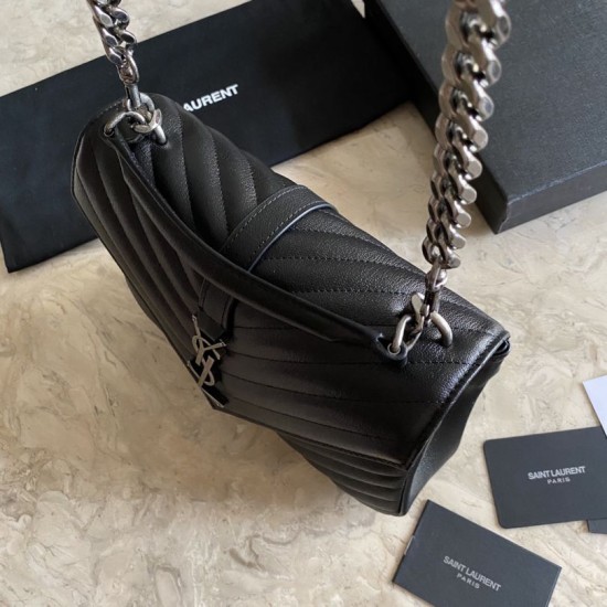Borsa a tracolla YSL Saint Laurent Medium Envelope Kate Chain Mix Matelasse Nero Argento Borsa a tracolla YSL Saint Laurent Medium Envelope Kate Chain Mix Matelasse Nero Argento