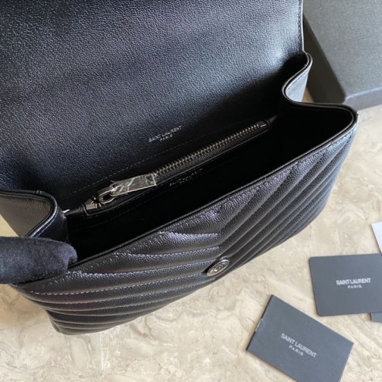 Borsa a tracolla YSL Saint Laurent Medium Envelope Kate Chain Mix Matelasse Nero Argento Borsa a tracolla YSL Saint Laurent Medium Envelope Kate Chain Mix Matelasse Nero Argento