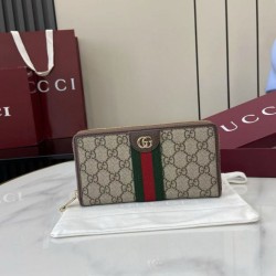 Replica Alta gamma Portafoglio Gucci Ophidia con cerniera 838484 marrone