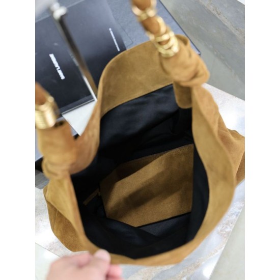 Replica Borsa a tracolla Amalia YSL Saint Laurent scamosciata decorata marrone