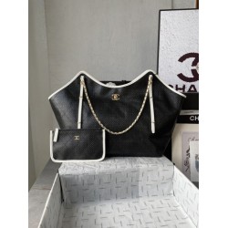 Borse Chanel Maxi Shopping Tote Piccola/Grande AS5463 Rafia/Vitello Nero/Bianco