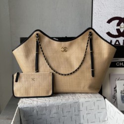 Replica Borse Chanel Maxi Shopping Tote Piccola/Grande AS5463 Rafia/Vitello Marrone/Nero