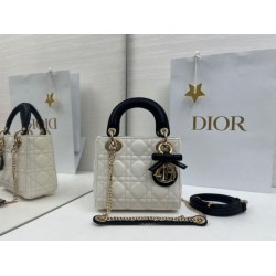Borse Dior Mini Lady Dior agnello cannage Arco beige/nero