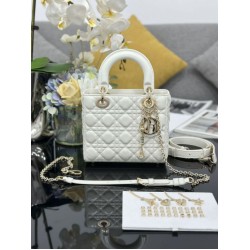 Borsa Dior piccola Lady Dior My ABCDior con ciondolo D.I.O.R agnello cannage bianco