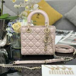 Replica Perfetta Dior piccola Lady Dior My ABCDior con ciondolo D.I.O.R agnello cannage Rosa