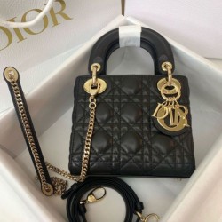 Replica Borsa Mini Lady Dior con cuciture cannage nero
