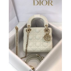 Borsa Mini Lady Dior con cuciture cannage bianco