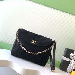 Replica Borsa hobo Chanel 26c AS5886 scamosciata trapuntata nero