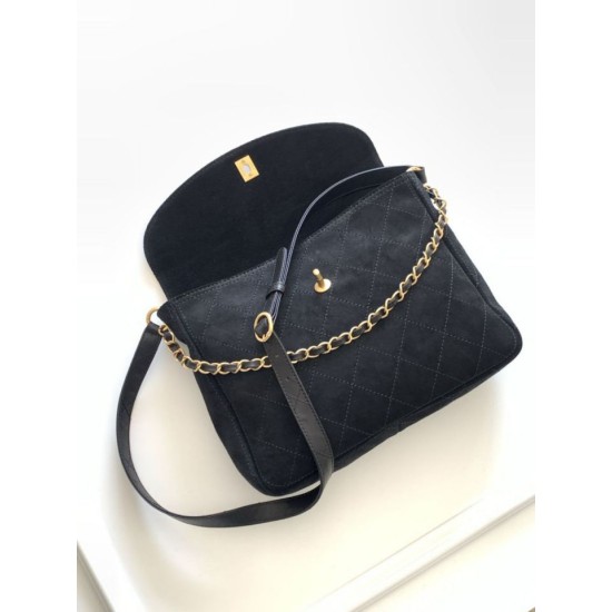 Replica Borsa hobo Chanel 26c AS5886 scamosciata trapuntata nero Imitazioni Replica Borsa hobo Chanel 26c AS5886 scamosciata trapuntata nero