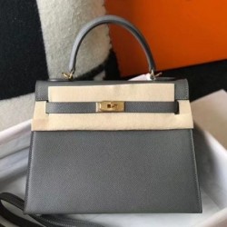Replica Borsa Sellier Kelly 25 Hermes Epsom Grigio scuro