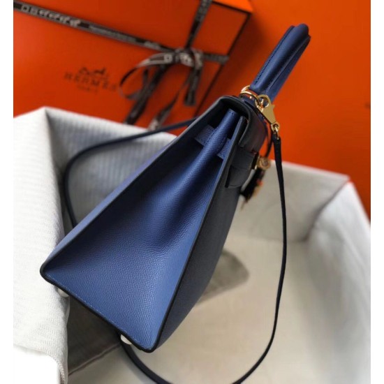 Replica Borse Hermes Kelly 28cm blu Epsom GHW