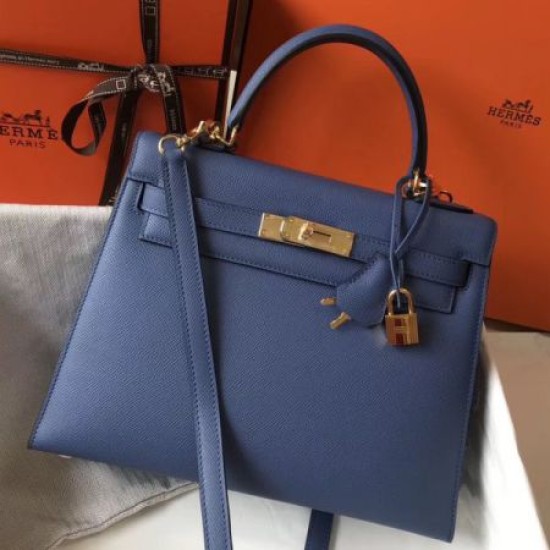 Replica Borse Hermes Kelly 28cm blu Epsom GHW