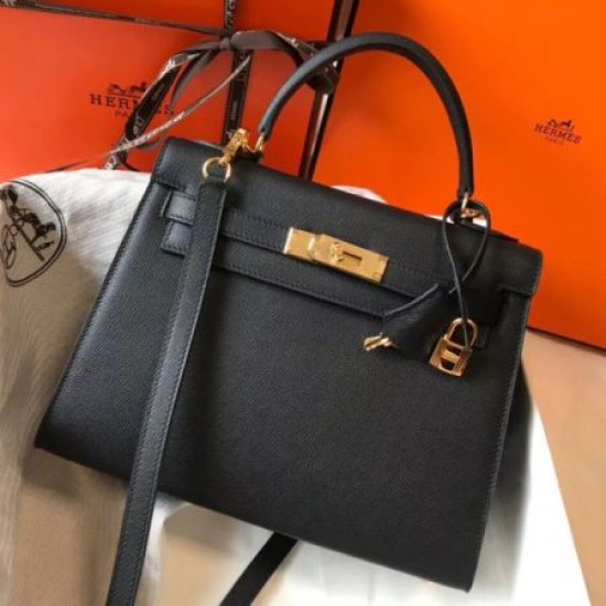 Replica Borse Hermes Kelly 28cm Epsom Nero GHW