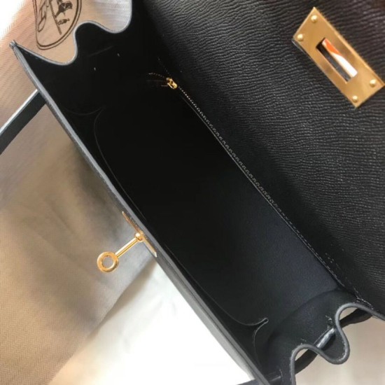 Replica Borse Hermes Kelly 28cm Epsom Nero GHW