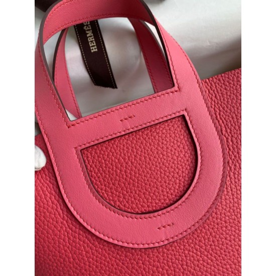 Replica Borsa tote Hermes In The Loop 18 fatta a mano rosa clemence