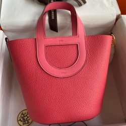 Replica Borsa tote Hermes In The Loop 18 fatta a mano rosa clemence