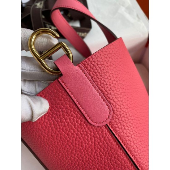 Replica Borsa tote Hermes In The Loop 18 fatta a mano rosa clemence