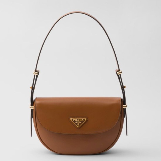 Replica Prada Arque Shoulder Bag con Flap Brown Riproduzione Fedele Prada Arque Shoulder Bag con Flap Brown imitazioni