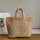 Riproduzione Fedele Borsa tote grande Prada all'uncinetto in filato effetto rafia beige imitazioni